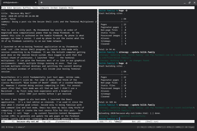 ssh tmux emacs session